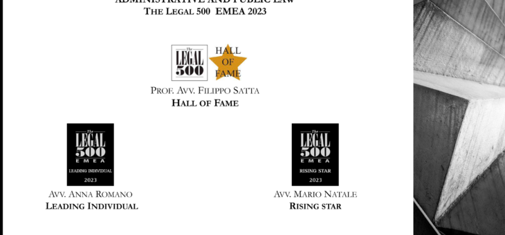 The Legal 500: lo Studio, i suoi Name Partners, Filippo Satta e Anna Romano, e il Senior Associate Mario Natale si confermano nei Ranking 2023